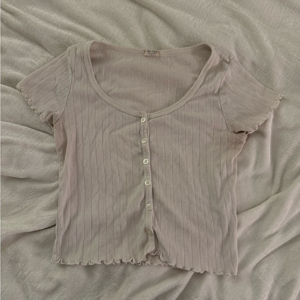 Women's White Button-Up Ribbed Top